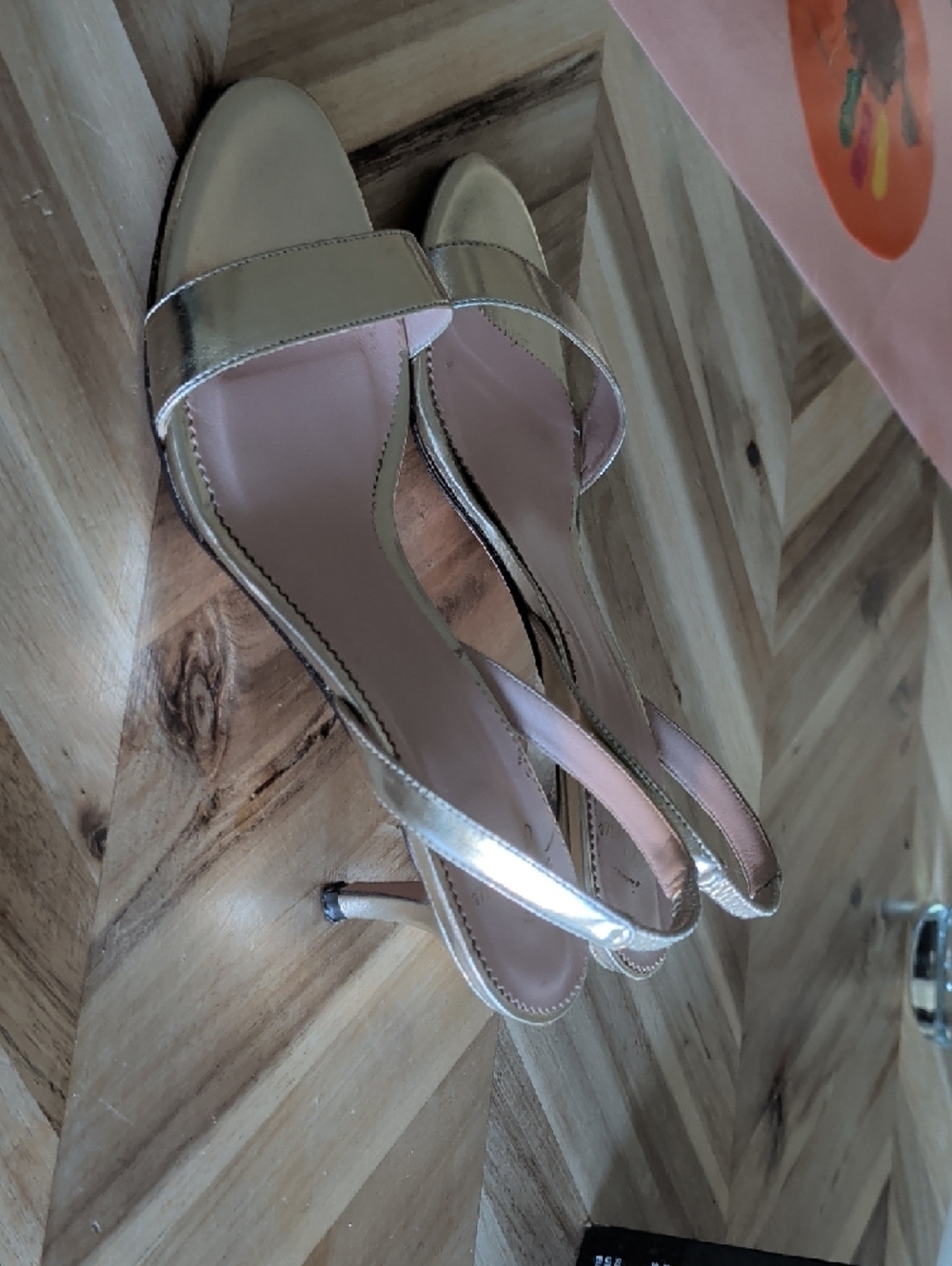 GUC J. Crew Metallic Gold Simple Slingback Heels - Picture 3 of 5